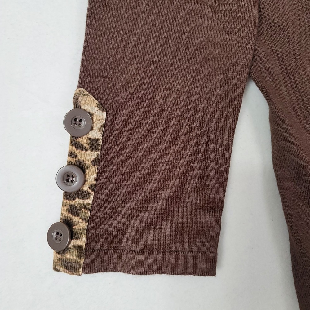 NWT JOSEPH A WOMEN'S TOP MEDIUM BROWN LEOPARD TRIM LONG SLEEVE KNIT BLOUSE NEW - Picture 8 of 16